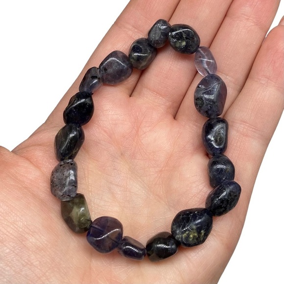 Iolite Beaded Stretch Bracelet Gemstone Stone Crystal Tumbled - Picture 6 of 8